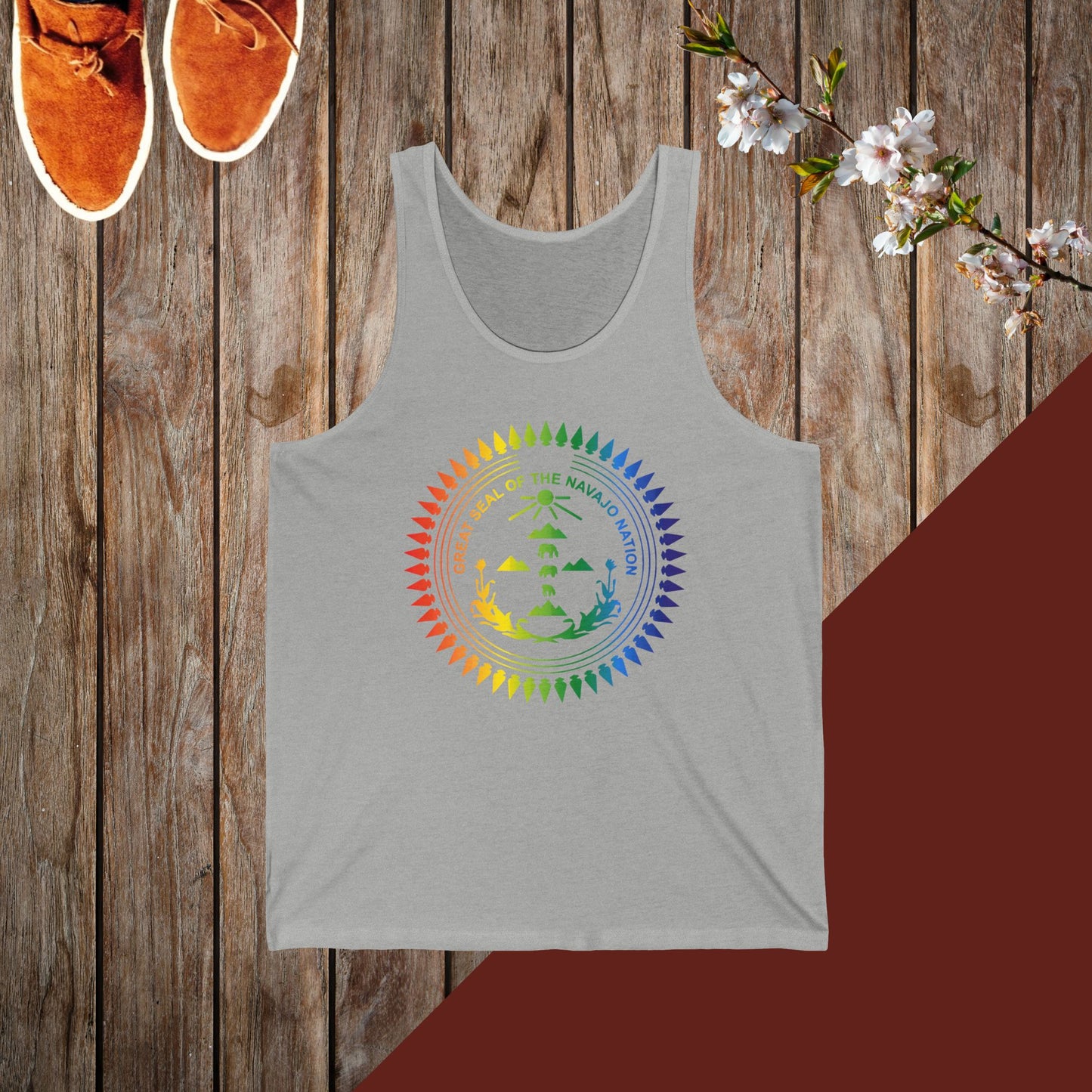 Colorful Navajo Nation Seal Unisex Rainbow Mandala Tank Top, Boho Style Sleeveless Shirt, Summer Casual Wear, Meditation Gift, Festival Apparel