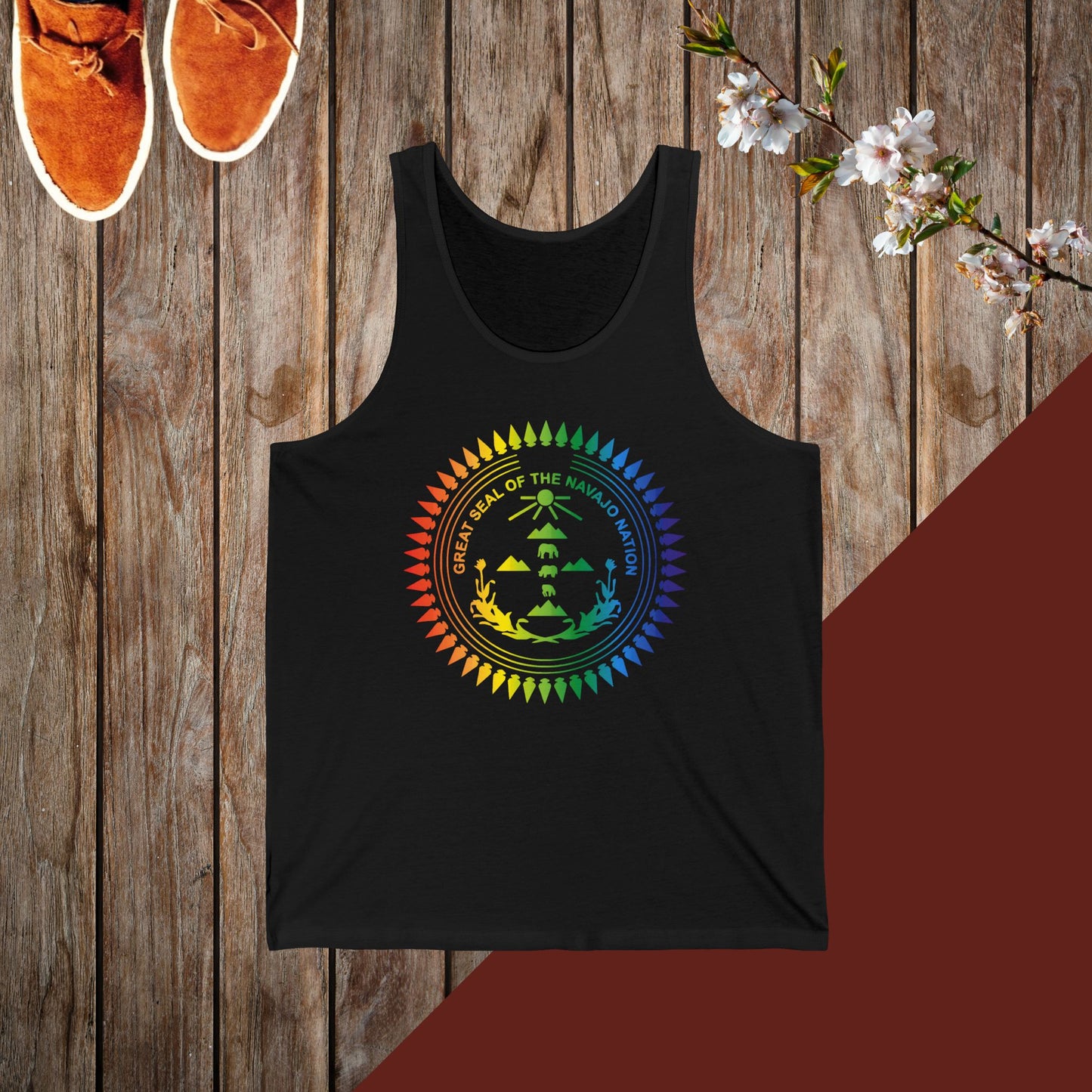 Colorful Navajo Nation Seal Unisex Rainbow Mandala Tank Top, Boho Style Sleeveless Shirt, Summer Casual Wear, Meditation Gift, Festival Apparel