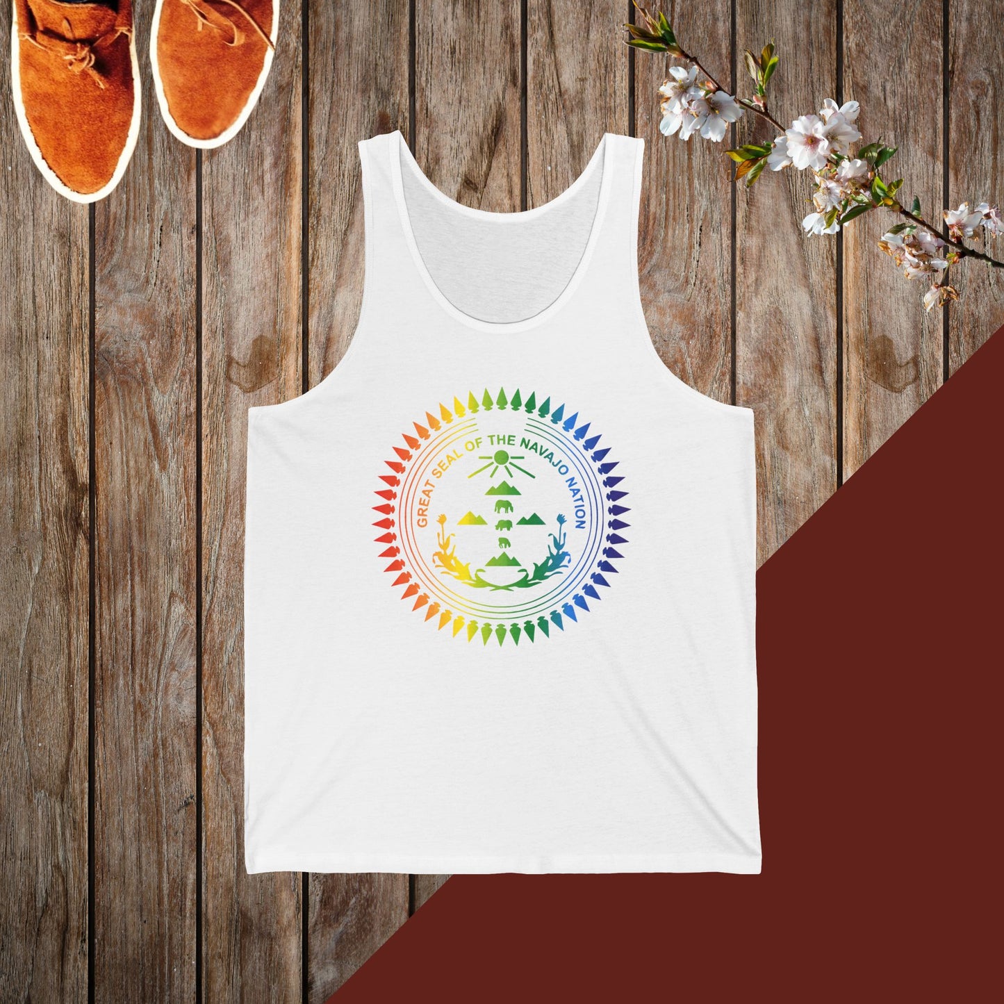 Colorful Navajo Nation Seal Unisex Rainbow Mandala Tank Top, Boho Style Sleeveless Shirt, Summer Casual Wear, Meditation Gift, Festival Apparel