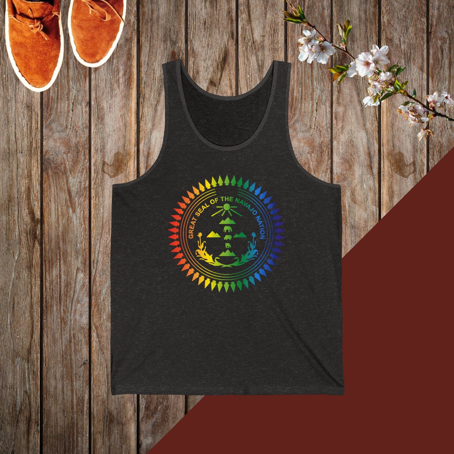 Colorful Navajo Nation Seal Unisex Rainbow Mandala Tank Top, Boho Style Sleeveless Shirt, Summer Casual Wear, Meditation Gift, Festival Apparel