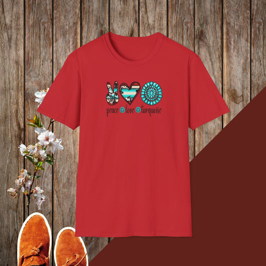 Peace Love Turquoise Unisex Softstyle T-Shirt