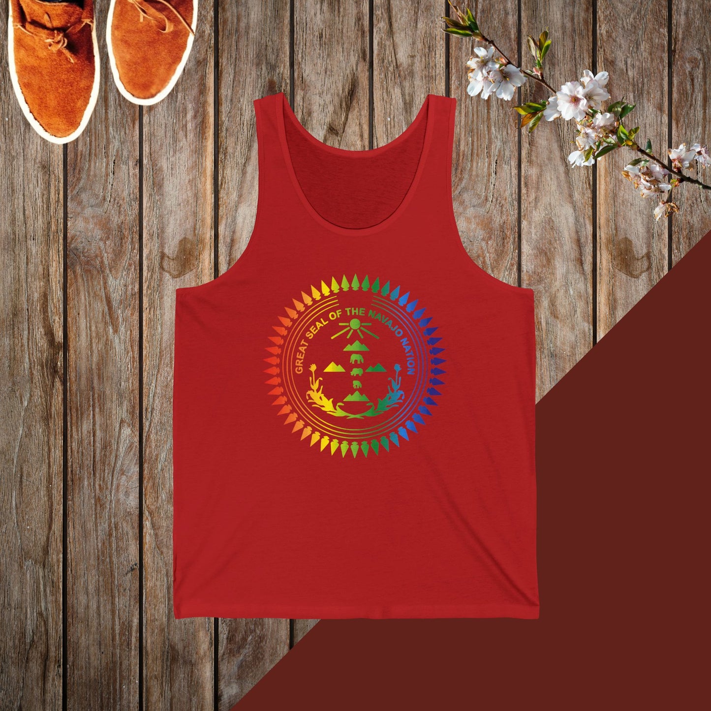 Colorful Navajo Nation Seal Unisex Rainbow Mandala Tank Top, Boho Style Sleeveless Shirt, Summer Casual Wear, Meditation Gift, Festival Apparel
