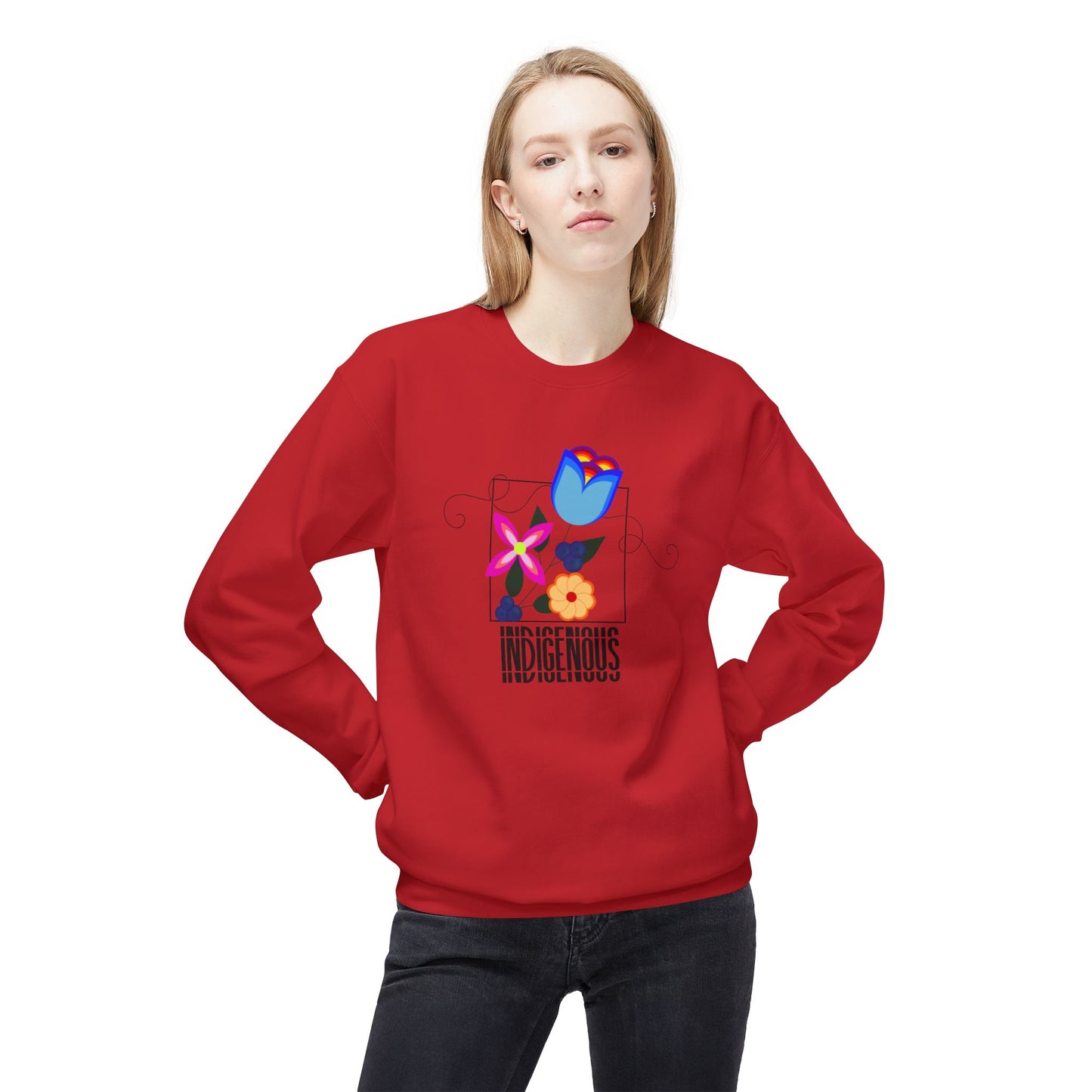 Indigenous Flower Design Unisex Midweight Softstyle Fleece Crewneck Sweatshirt