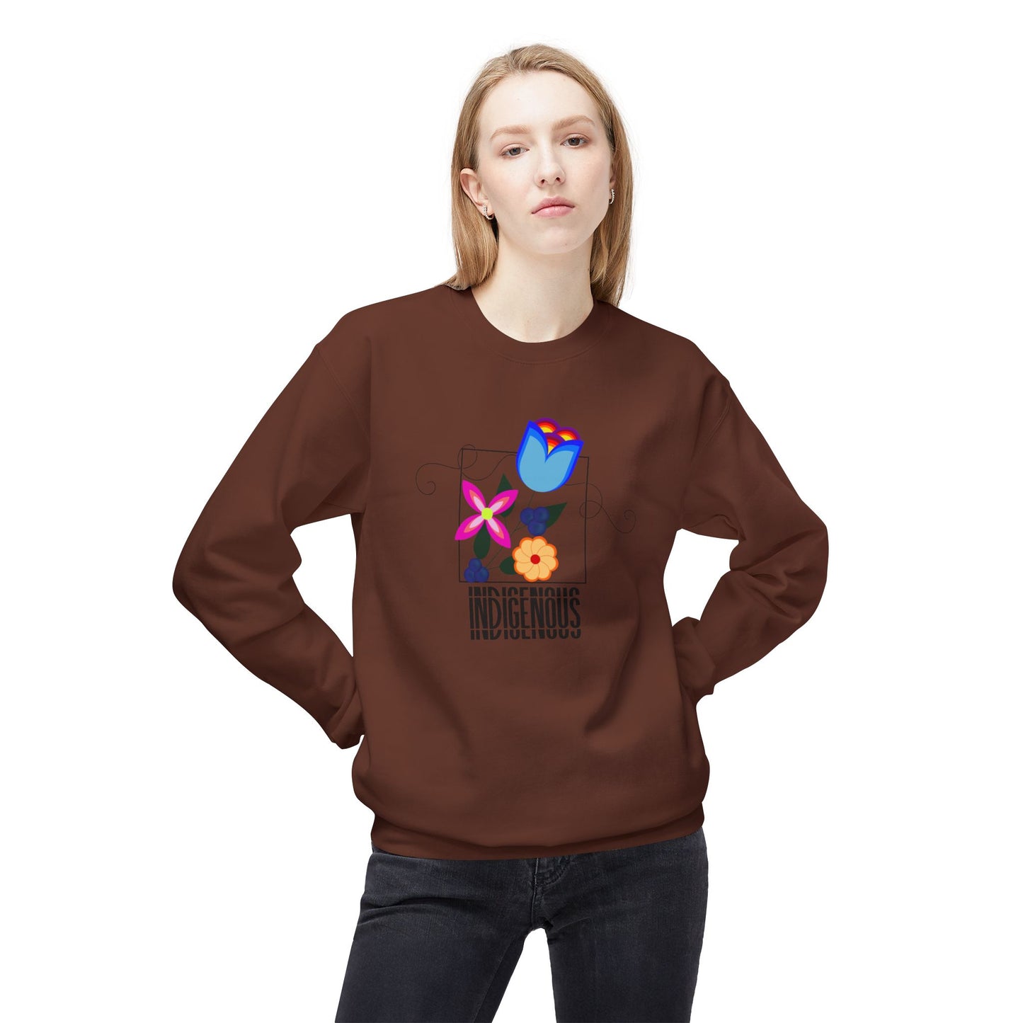 Indigenous Flower Design Unisex Midweight Softstyle Fleece Crewneck Sweatshirt