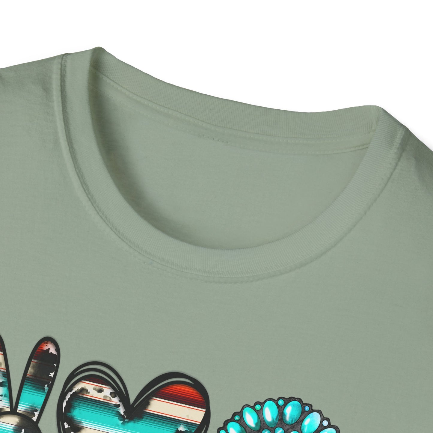 Peace Love Turquoise Unisex Softstyle T-Shirt