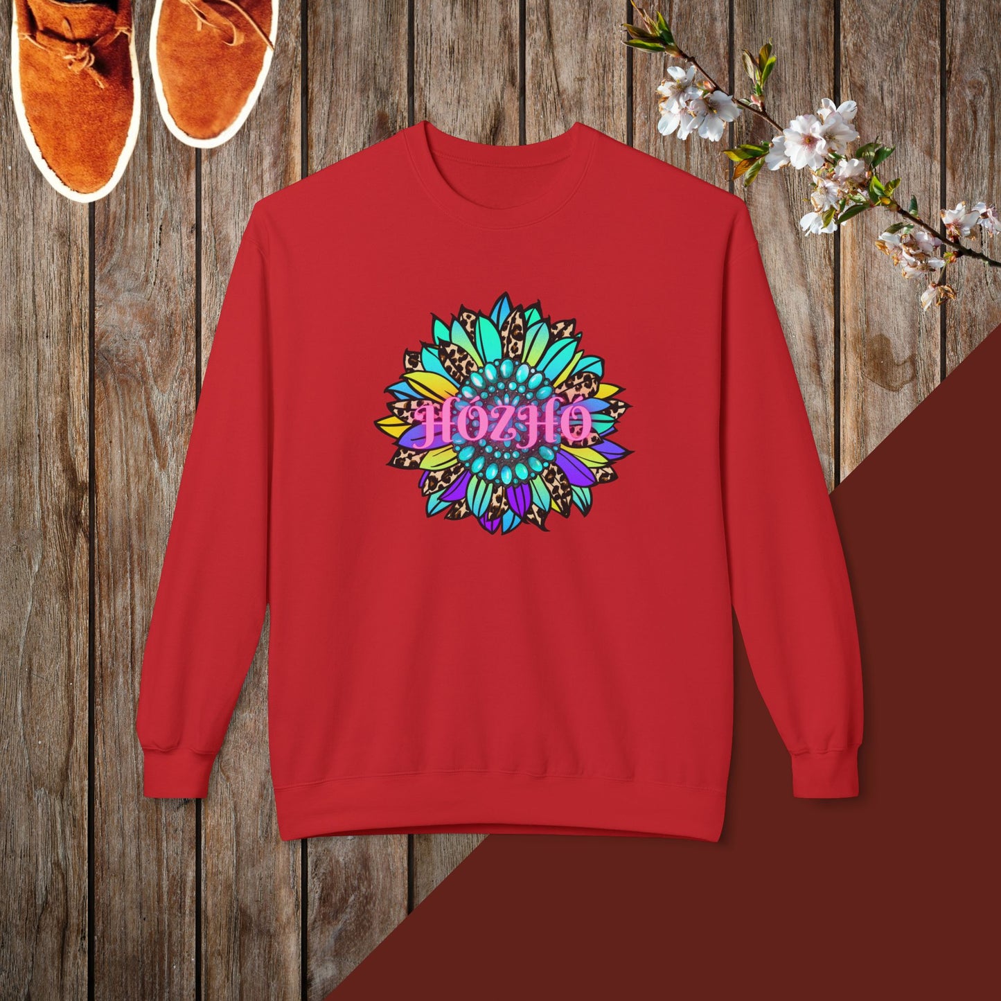 Hózhó Flower and Turquoise Unisex Midweight Softstyle Fleece Crewneck Sweatshirt