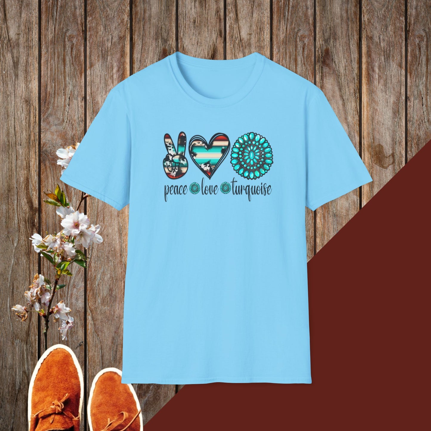 Peace Love Turquoise Unisex Softstyle T-Shirt