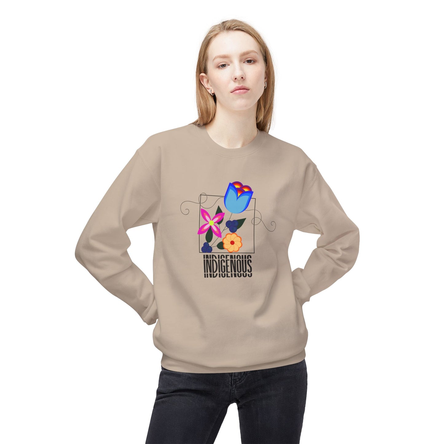 Indigenous Flower Design Unisex Midweight Softstyle Fleece Crewneck Sweatshirt