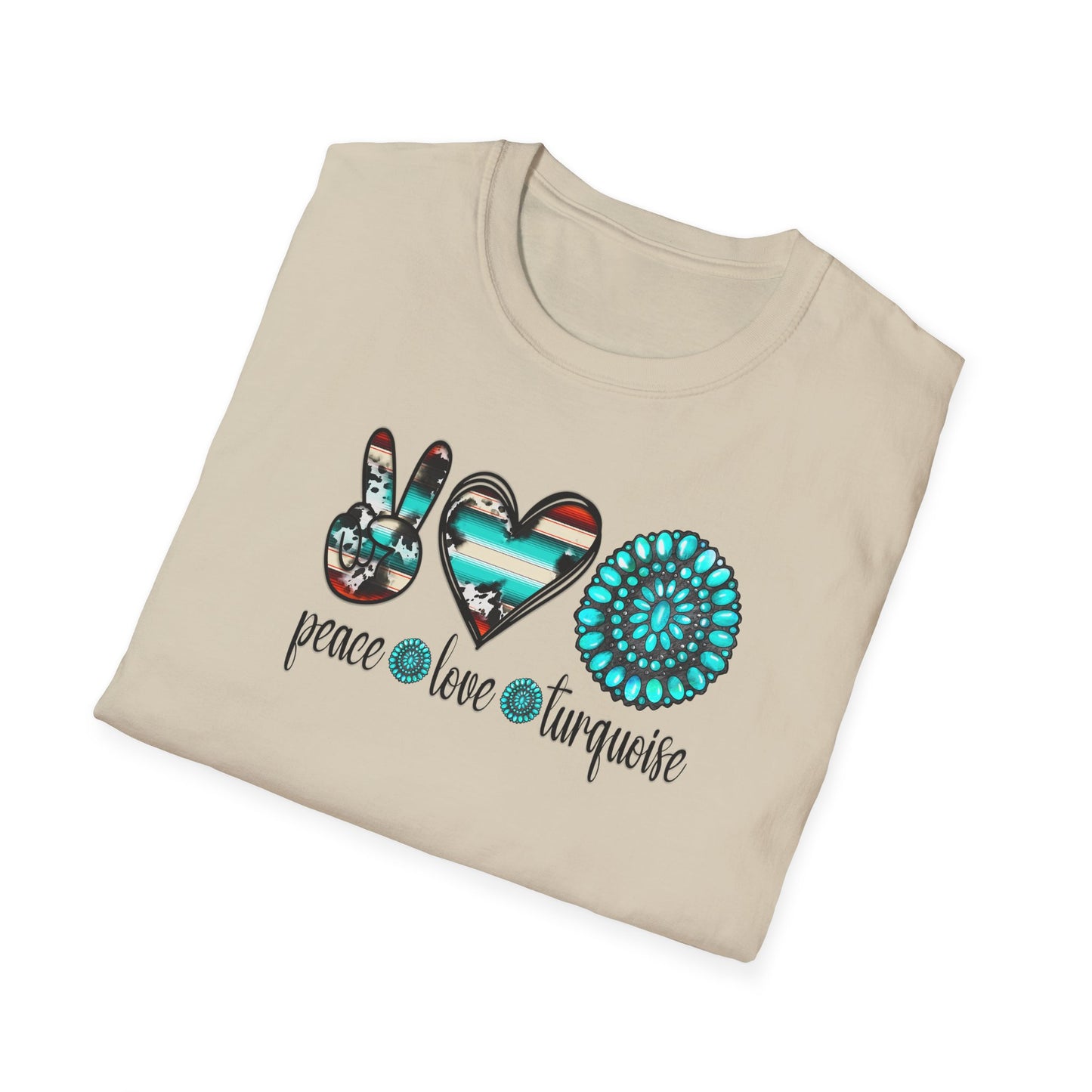 Peace Love Turquoise Unisex Softstyle T-Shirt