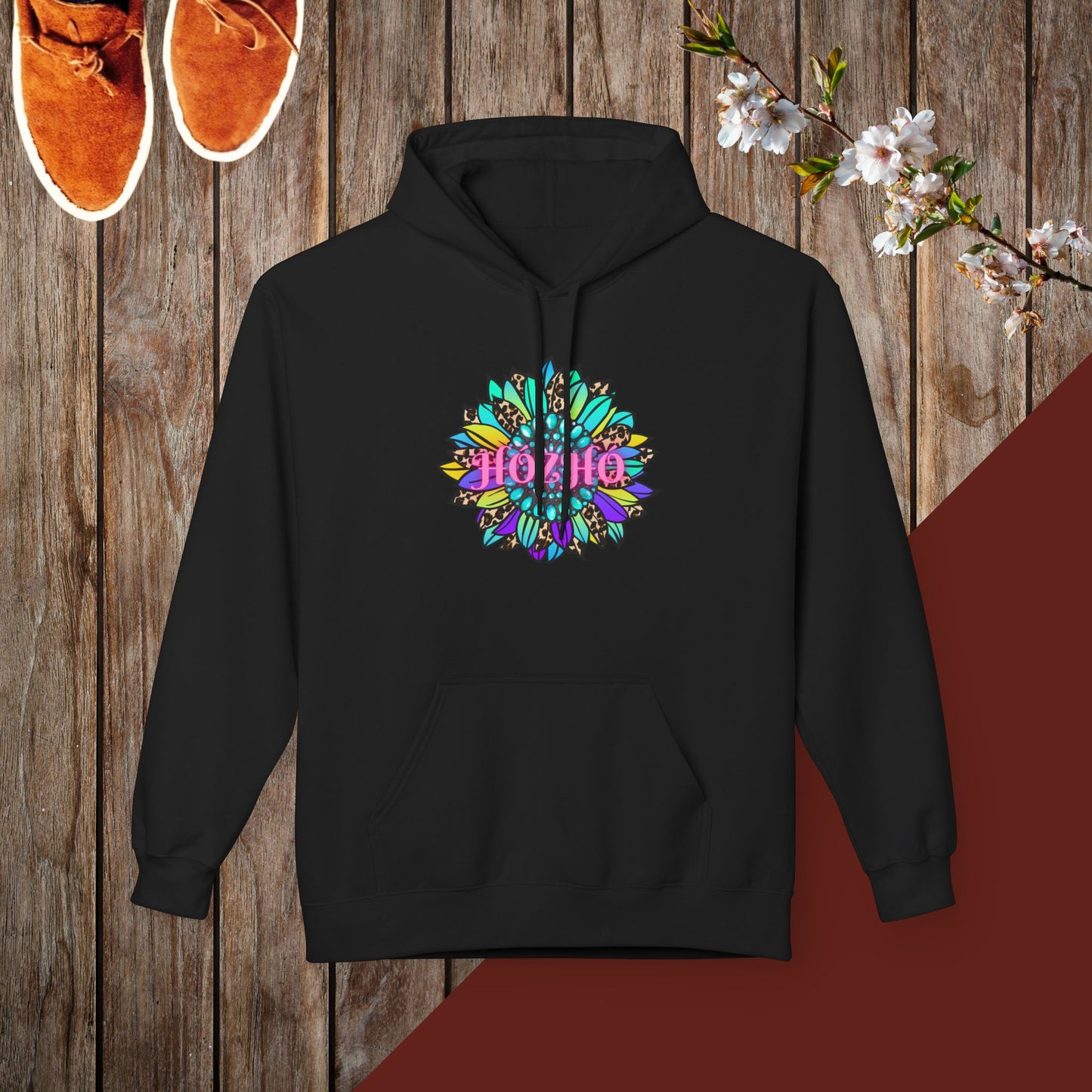 Hózhó Flower and Turquoise Unisex Midweight Softstyle Fleece Hoodie