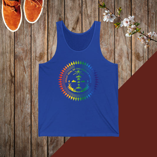 Colorful Navajo Nation Seal Unisex Rainbow Mandala Tank Top, Boho Style Sleeveless Shirt, Summer Casual Wear, Meditation Gift, Festival Apparel