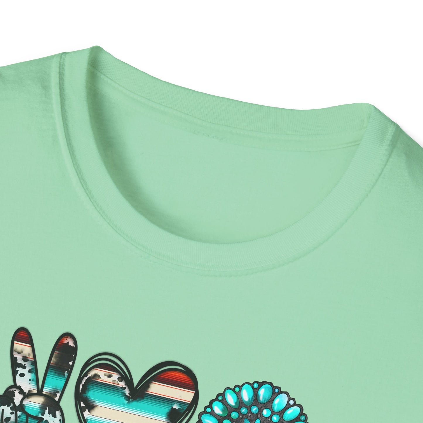 Peace Love Turquoise Unisex Softstyle T-Shirt