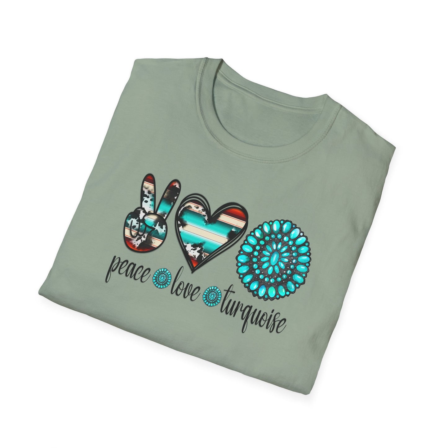 Peace Love Turquoise Unisex Softstyle T-Shirt