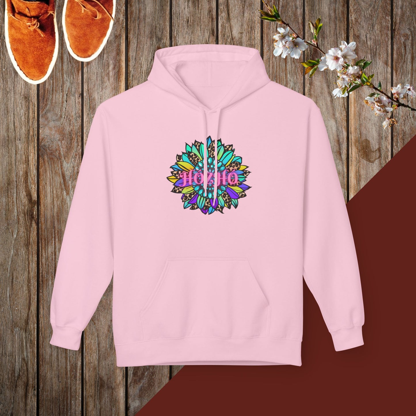 Hózhó Flower and Turquoise Unisex Midweight Softstyle Fleece Hoodie