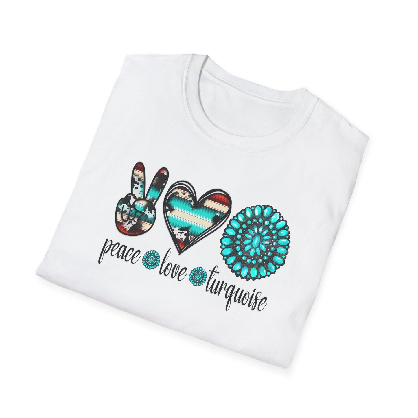 Peace Love Turquoise Unisex Softstyle T-Shirt