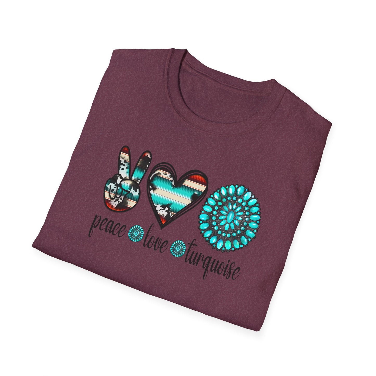 Peace Love Turquoise Unisex Softstyle T-Shirt