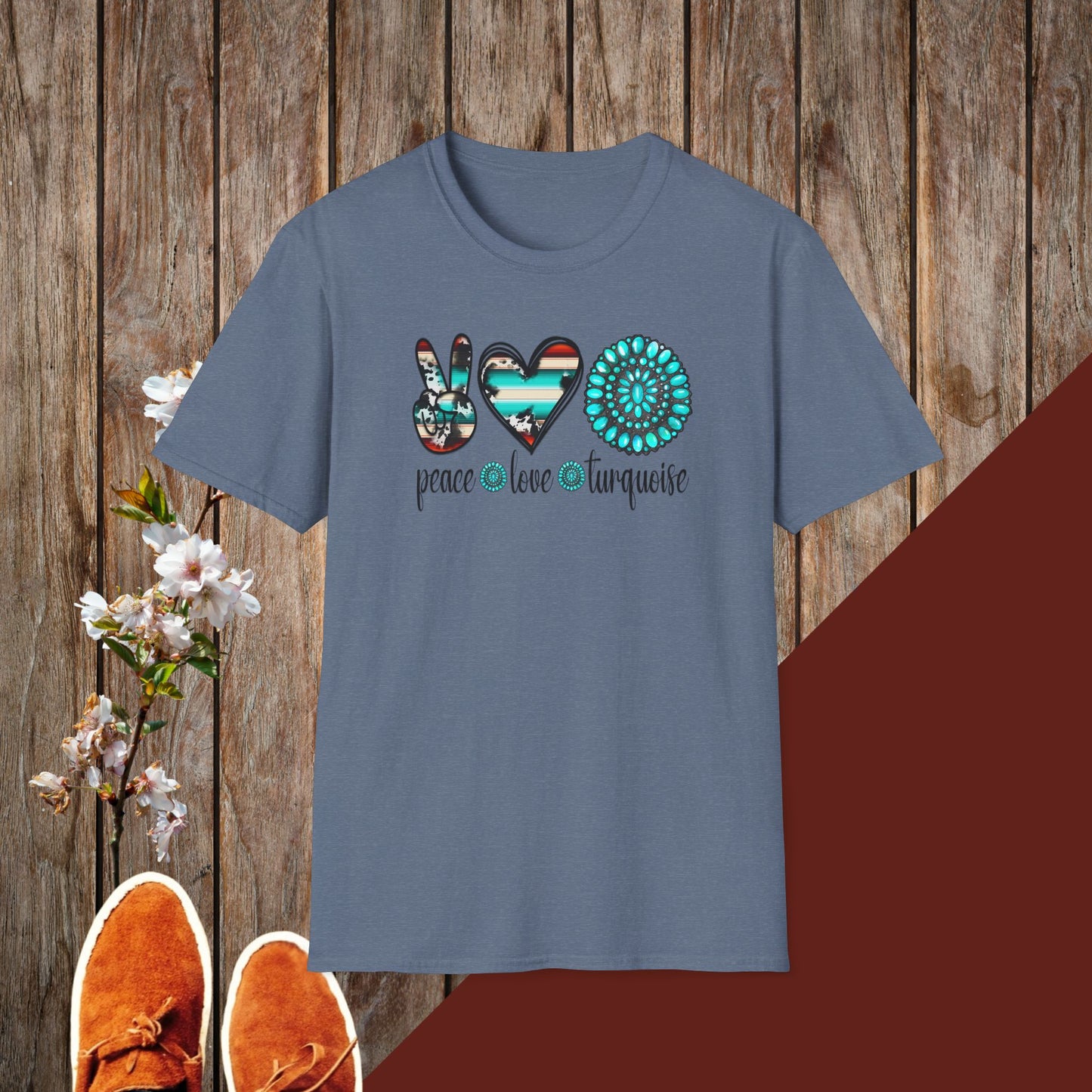 Peace Love Turquoise Unisex Softstyle T-Shirt