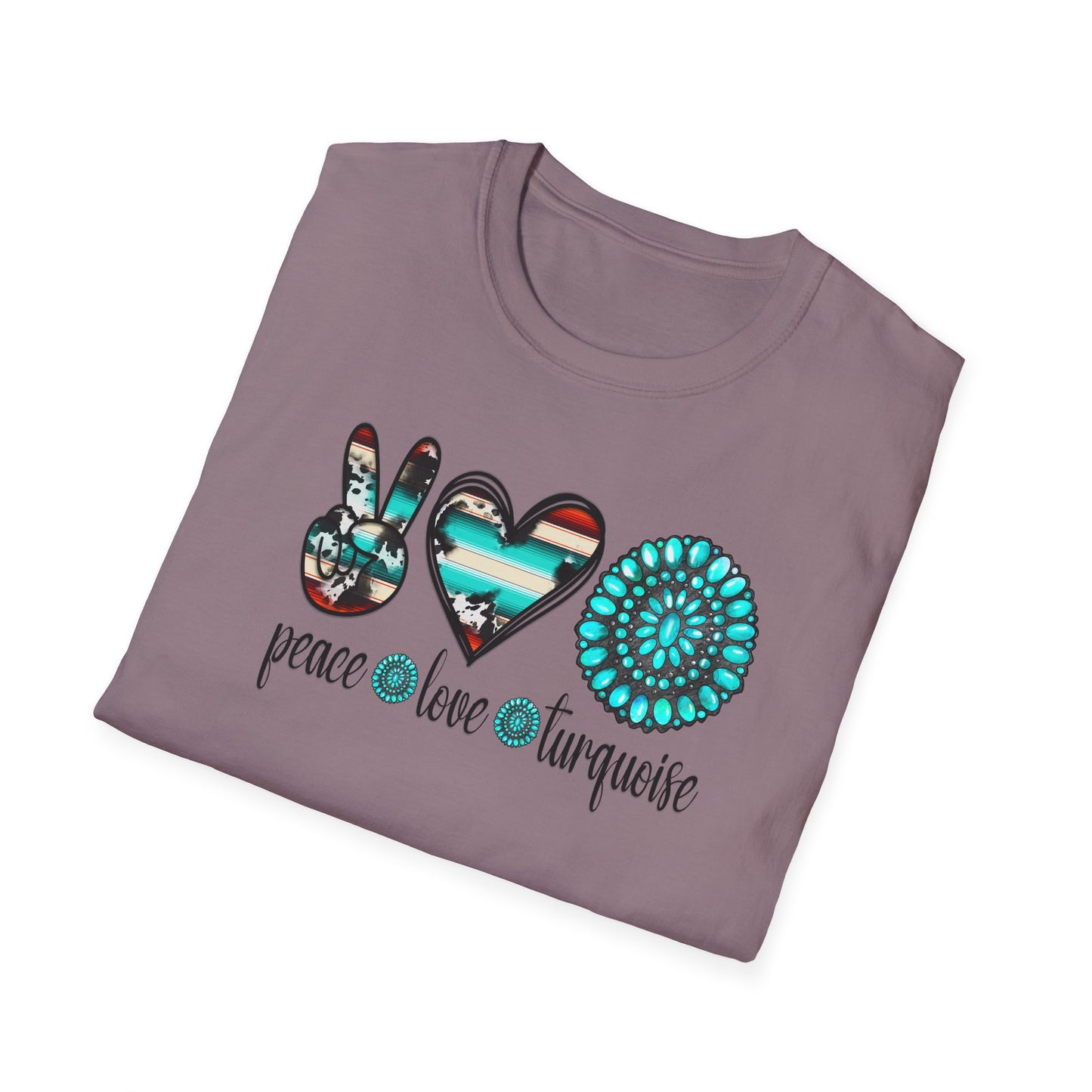 Peace Love Turquoise Unisex Softstyle T-Shirt