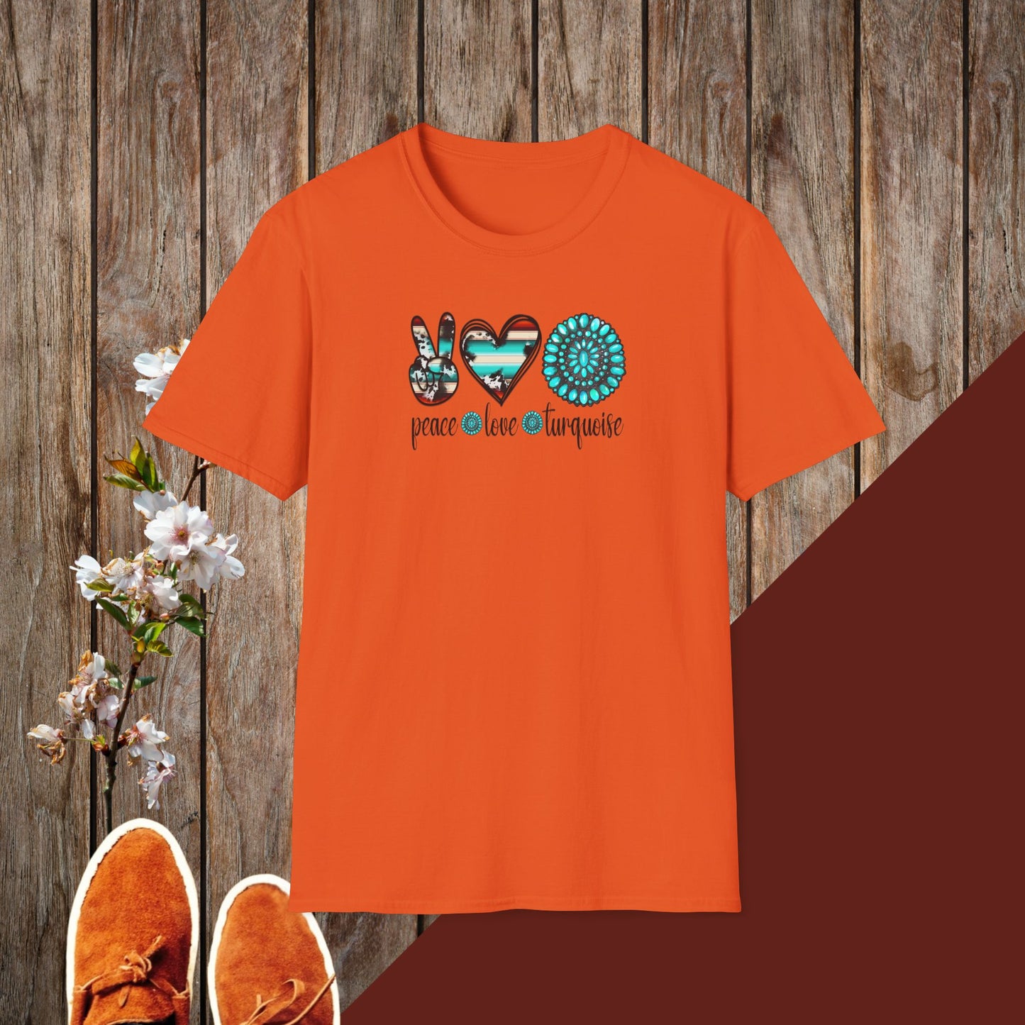 Peace Love Turquoise Unisex Softstyle T-Shirt