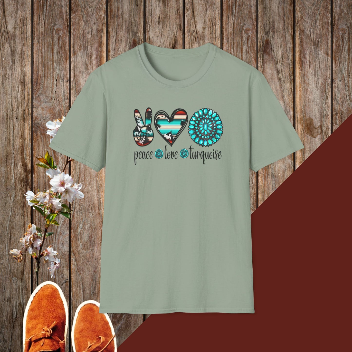 Peace Love Turquoise Unisex Softstyle T-Shirt