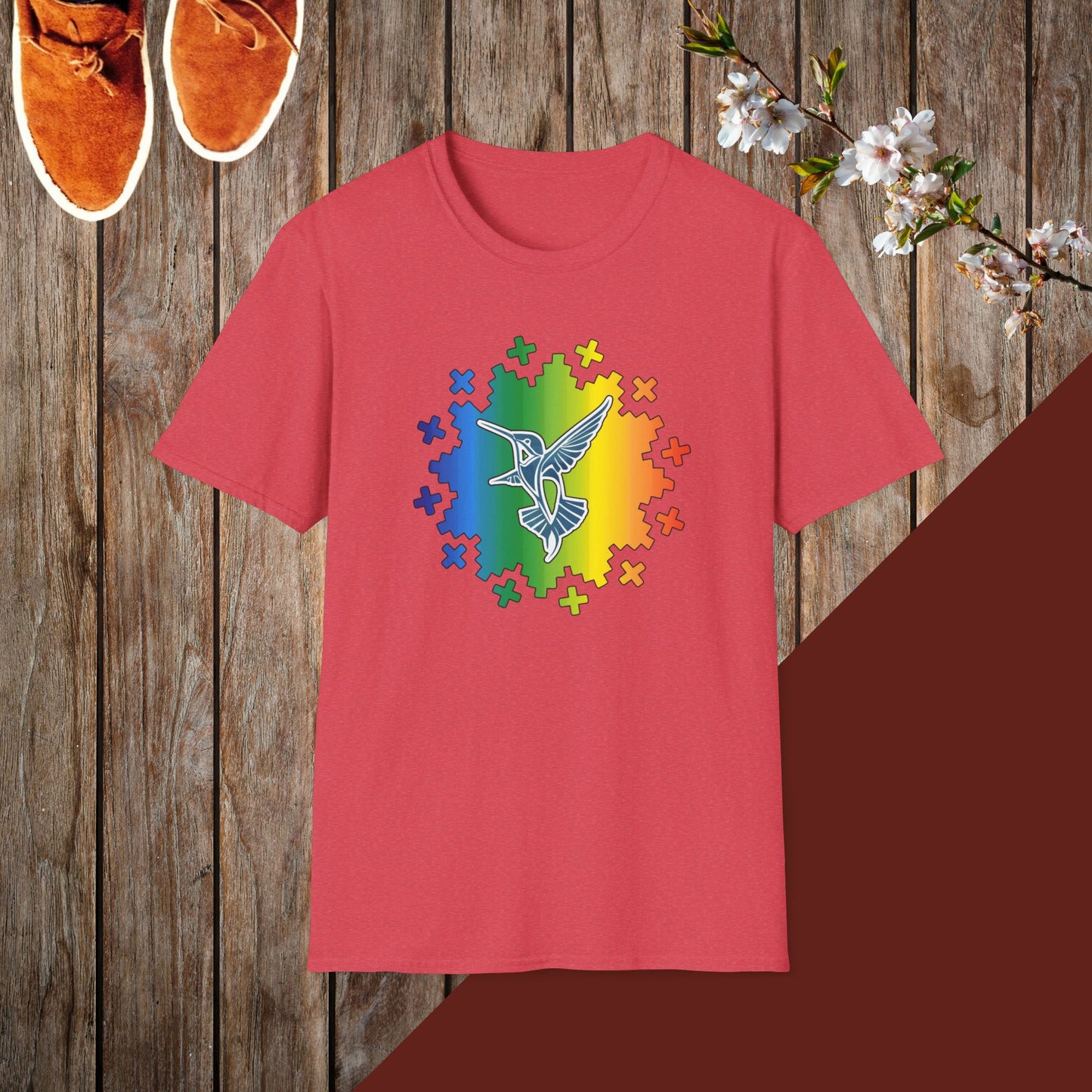 Colorful Hummingbird Round Design Unisex Softstyle T-Shirt