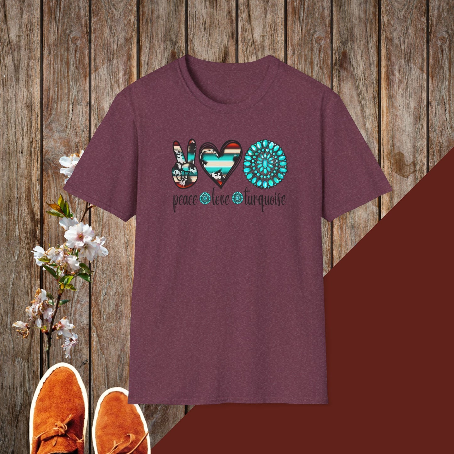 Peace Love Turquoise Unisex Softstyle T-Shirt