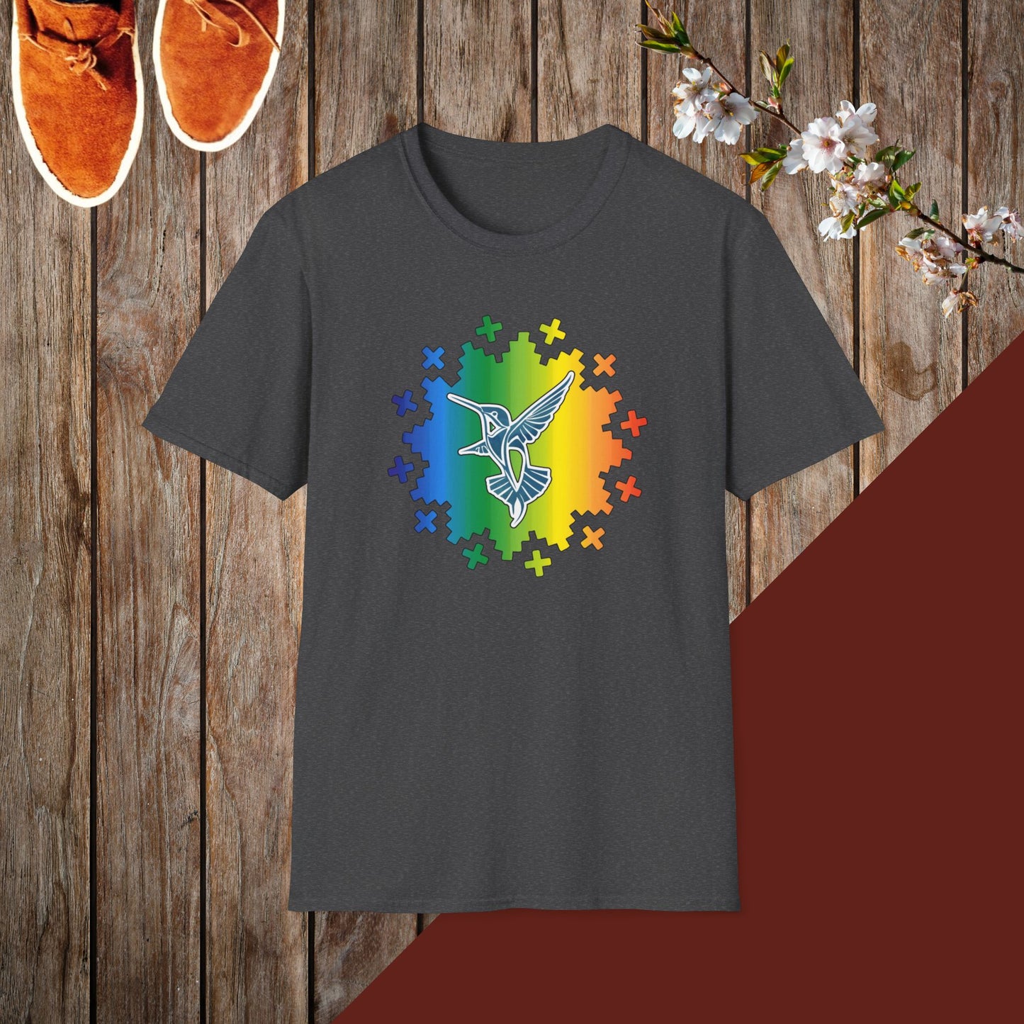 Colorful Hummingbird Round Design Unisex Softstyle T-Shirt