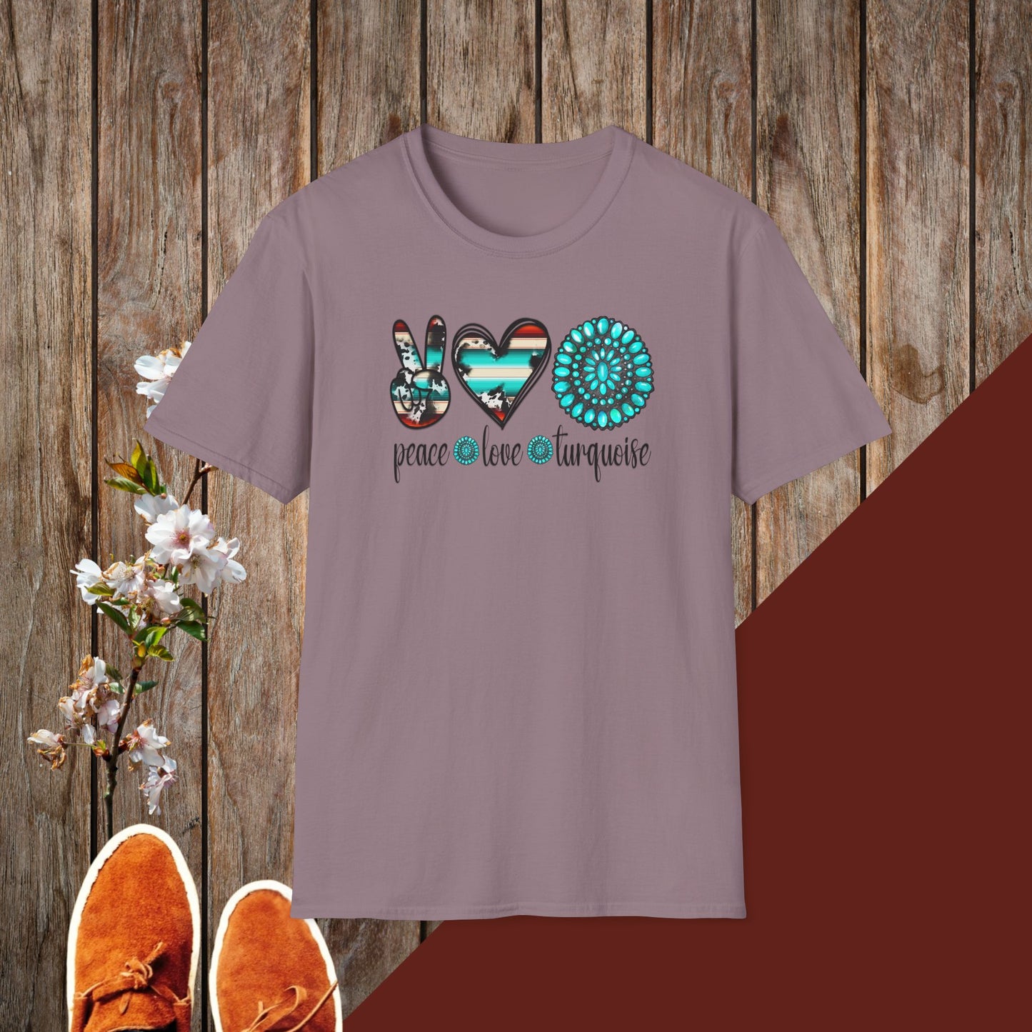 Peace Love Turquoise Unisex Softstyle T-Shirt