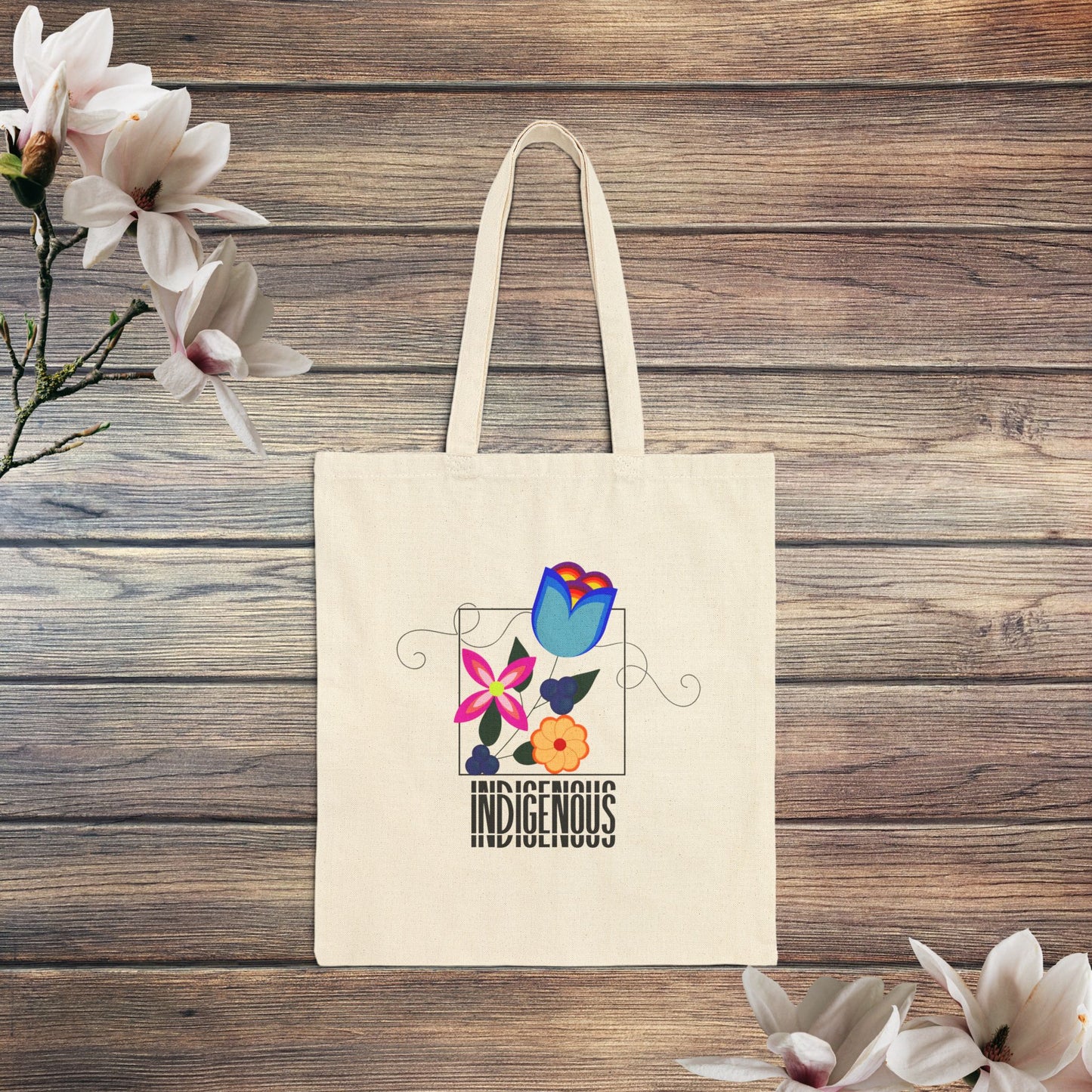 Indigenous Flower Design Cotton Canvas Tote Bag