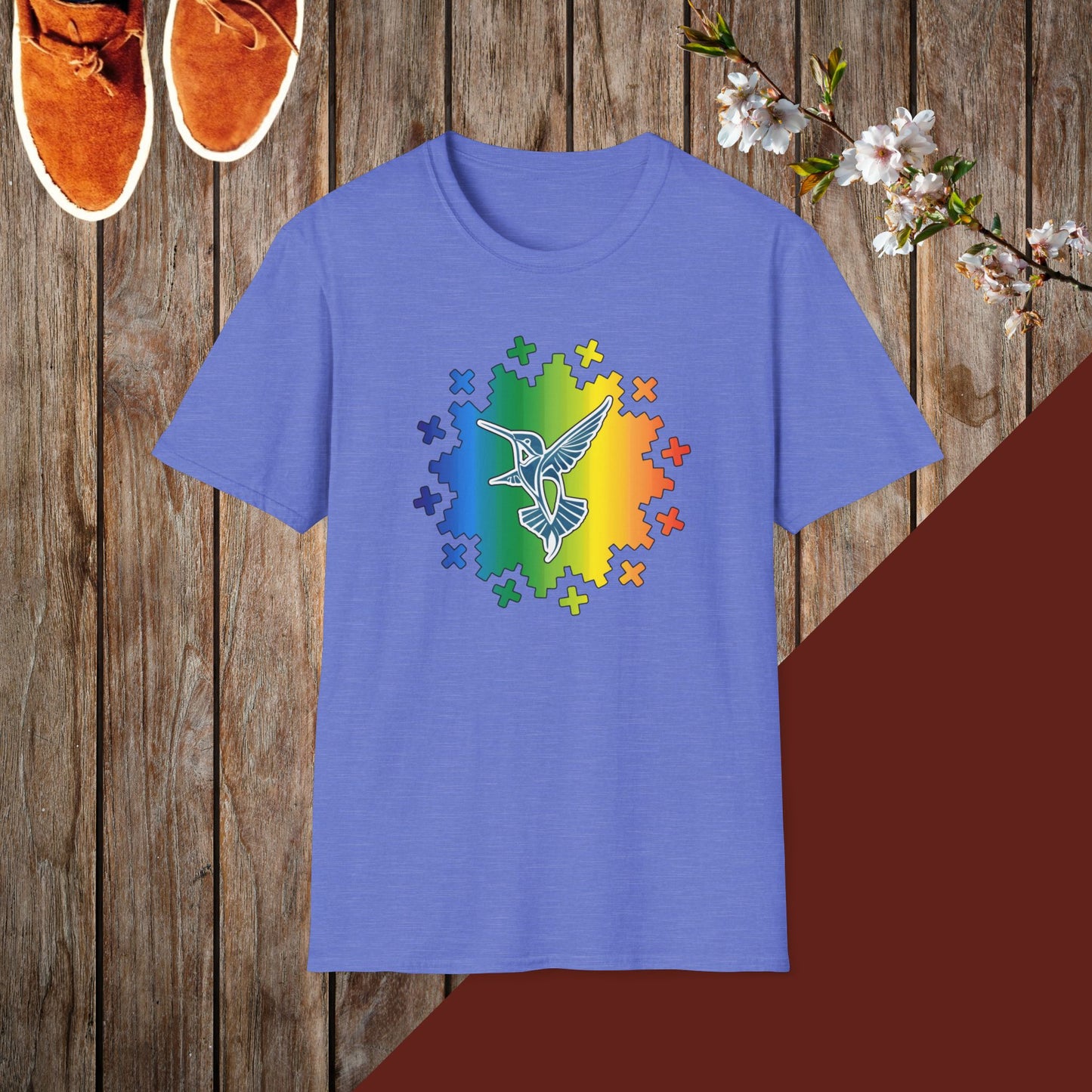 Colorful Hummingbird Round Design Unisex Softstyle T-Shirt