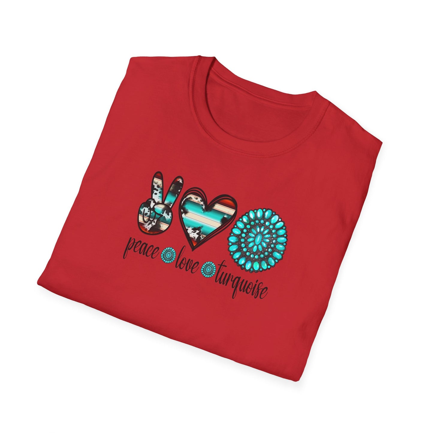 Peace Love Turquoise Unisex Softstyle T-Shirt