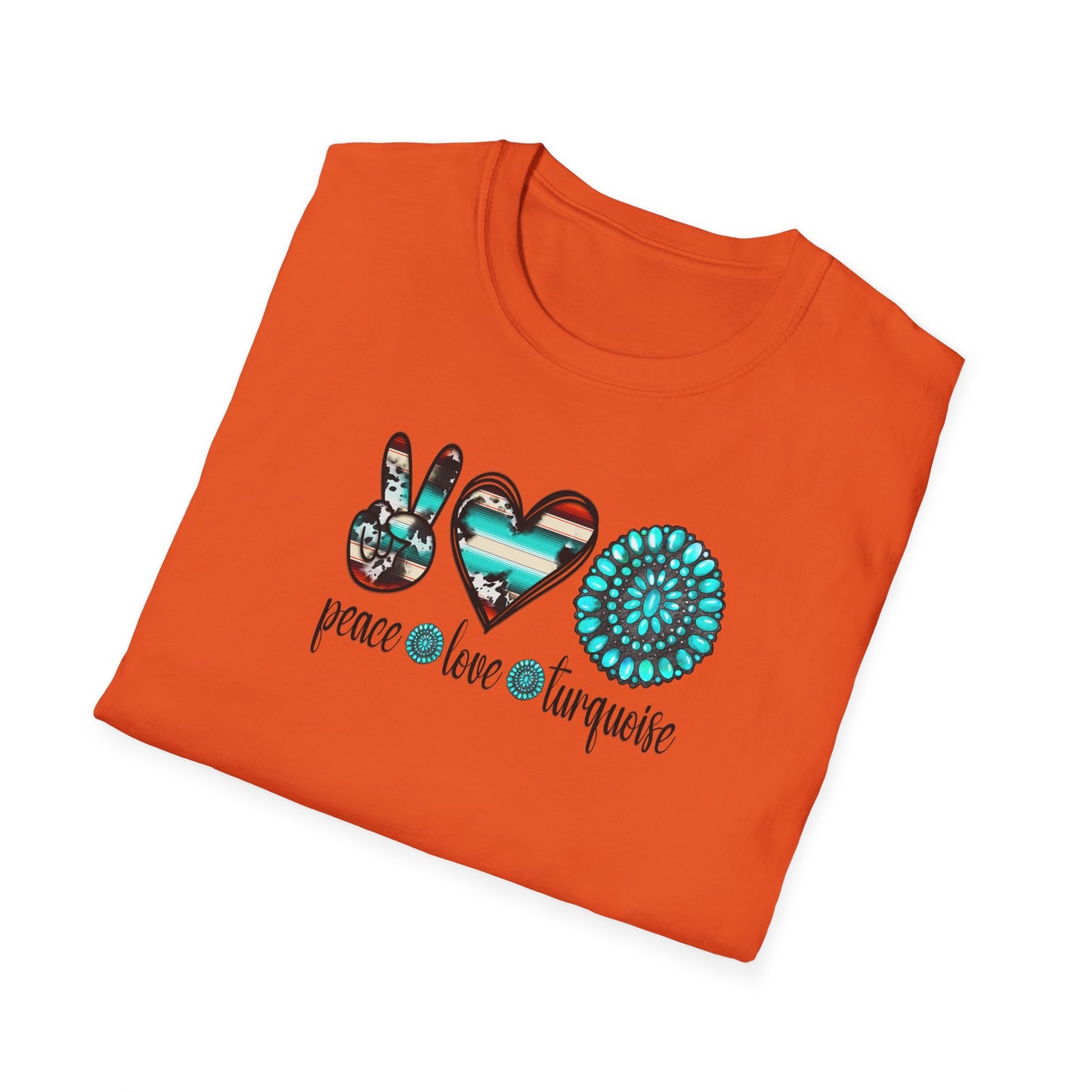 Peace Love Turquoise Unisex Softstyle T-Shirt