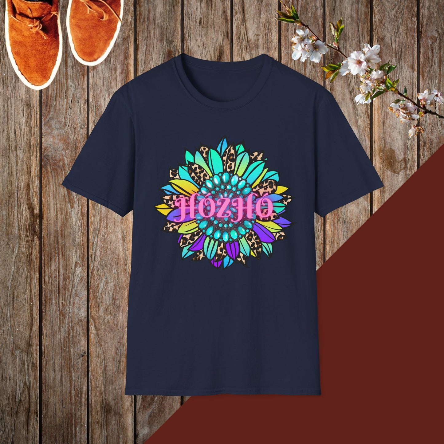 Hózhó Flower and Turquoise Unisex Softstyle T-Shirt