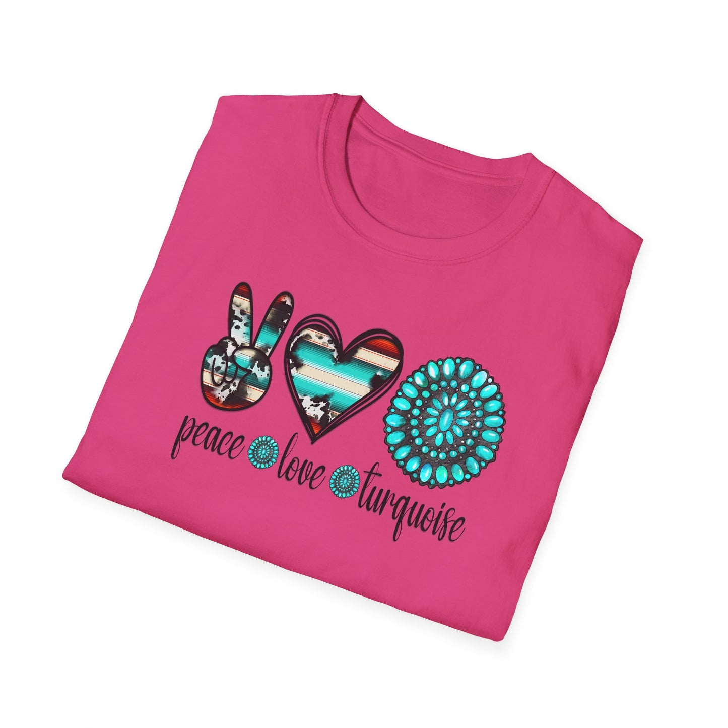 Peace Love Turquoise Unisex Softstyle T-Shirt