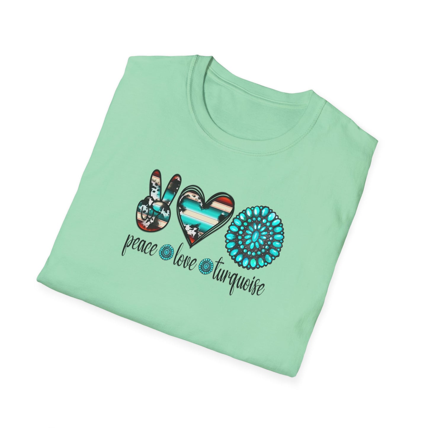 Peace Love Turquoise Unisex Softstyle T-Shirt