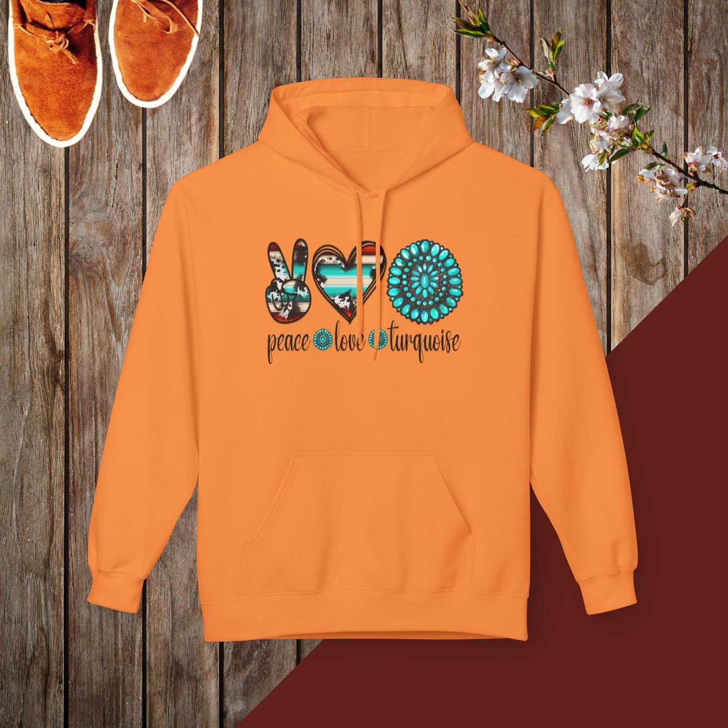 Peace, Love, Turquoise Unisex Midweight Softstyle Fleece Hoodie