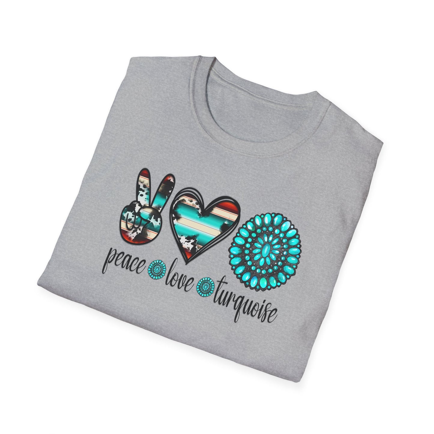 Peace Love Turquoise Unisex Softstyle T-Shirt