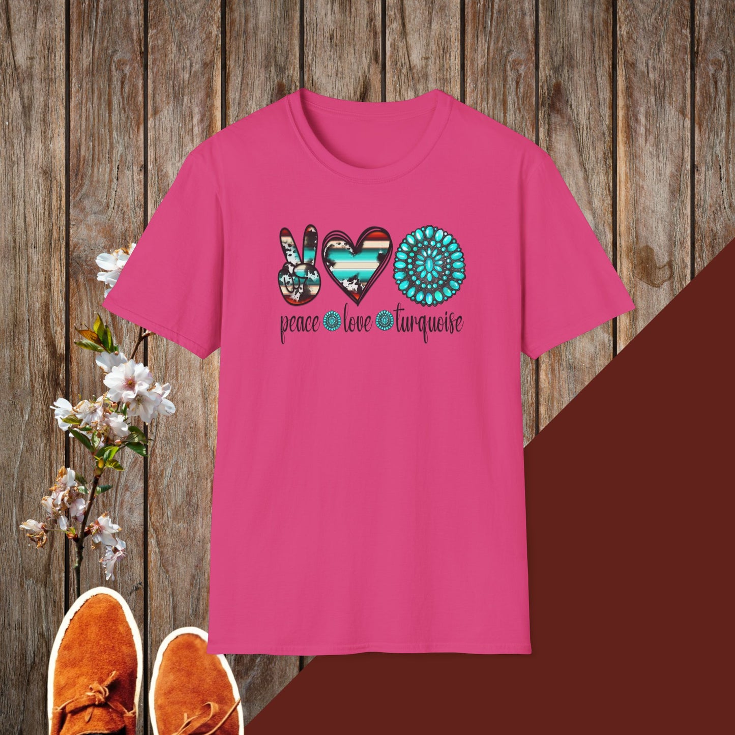 Peace Love Turquoise Unisex Softstyle T-Shirt