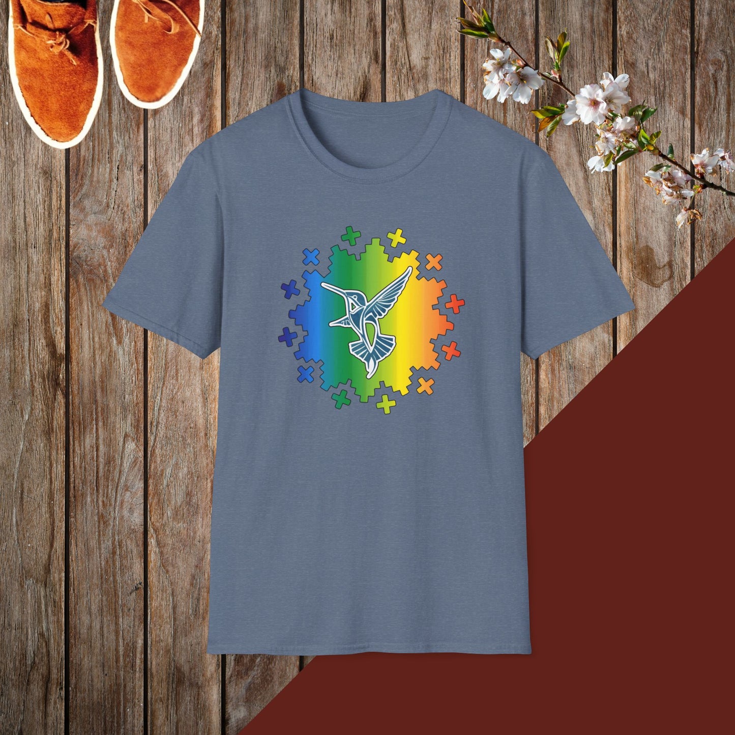 Colorful Hummingbird Round Design Unisex Softstyle T-Shirt