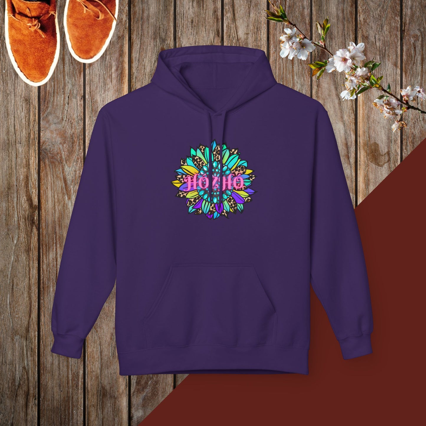 Hózhó Flower and Turquoise Unisex Midweight Softstyle Fleece Hoodie