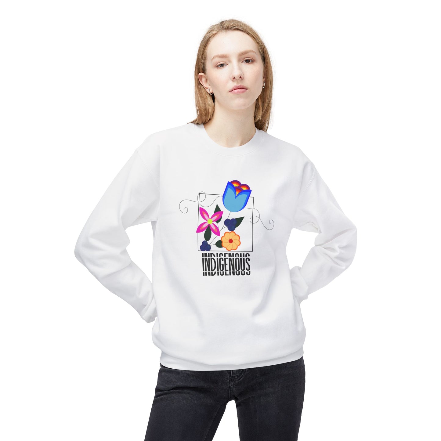 Indigenous Flower Design Unisex Midweight Softstyle Fleece Crewneck Sweatshirt