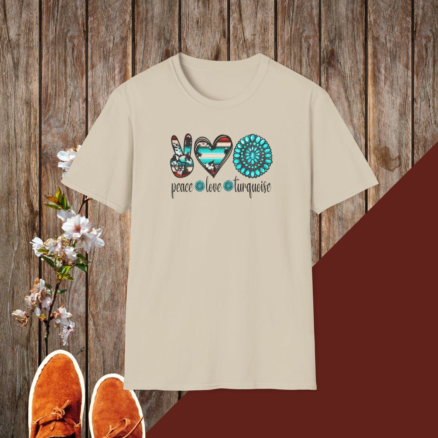 Peace Love Turquoise Unisex Softstyle T-Shirt