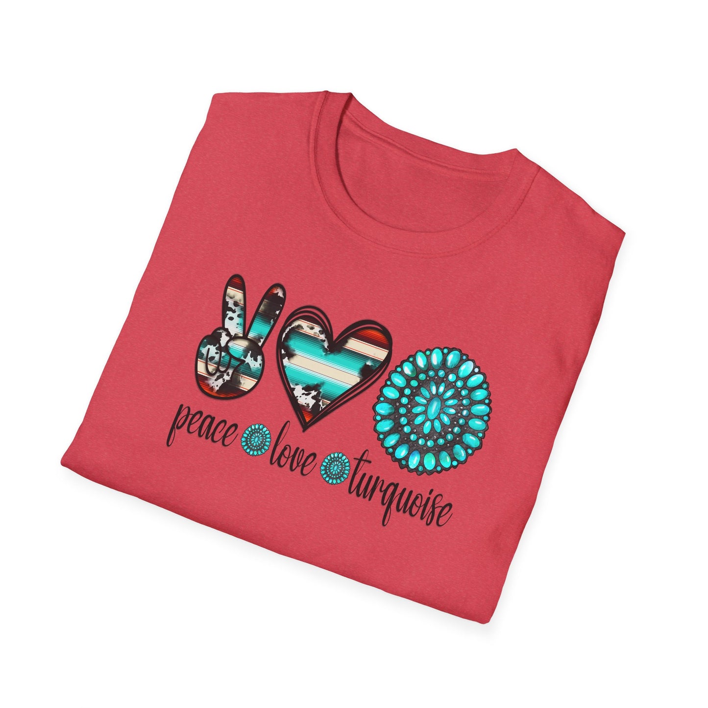 Peace Love Turquoise Unisex Softstyle T-Shirt