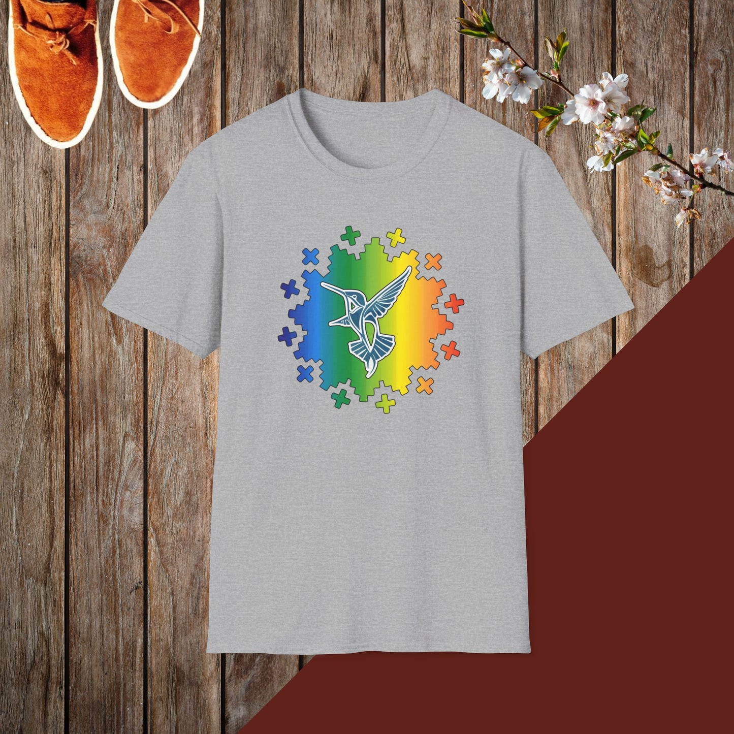 Colorful Hummingbird Round Design Unisex Softstyle T-Shirt