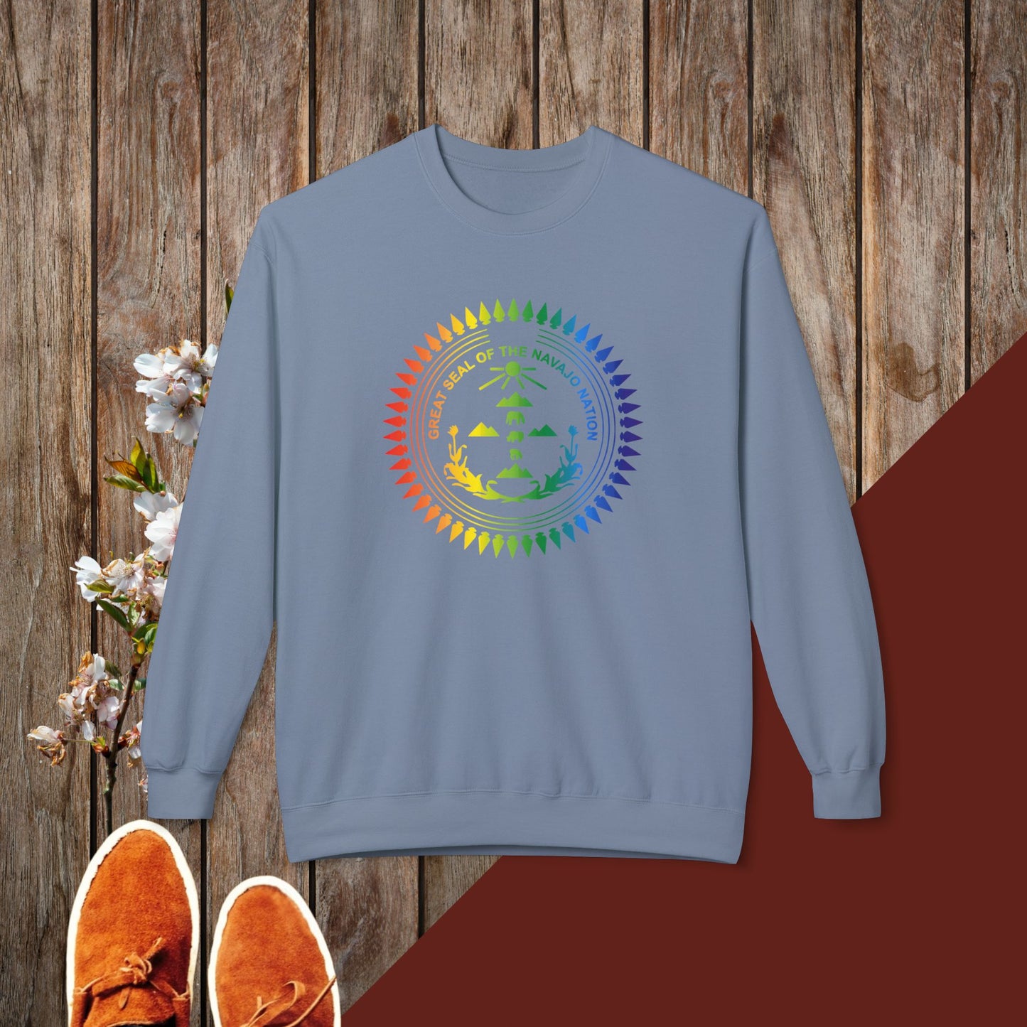 Colorful Navajo Nation Seal Unisex Midweight Softstyle Fleece Crewneck Sweatshirt