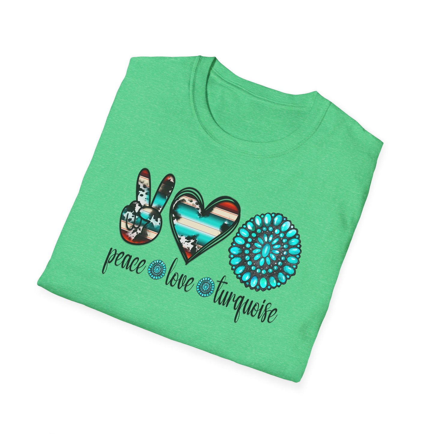 Peace Love Turquoise Unisex Softstyle T-Shirt