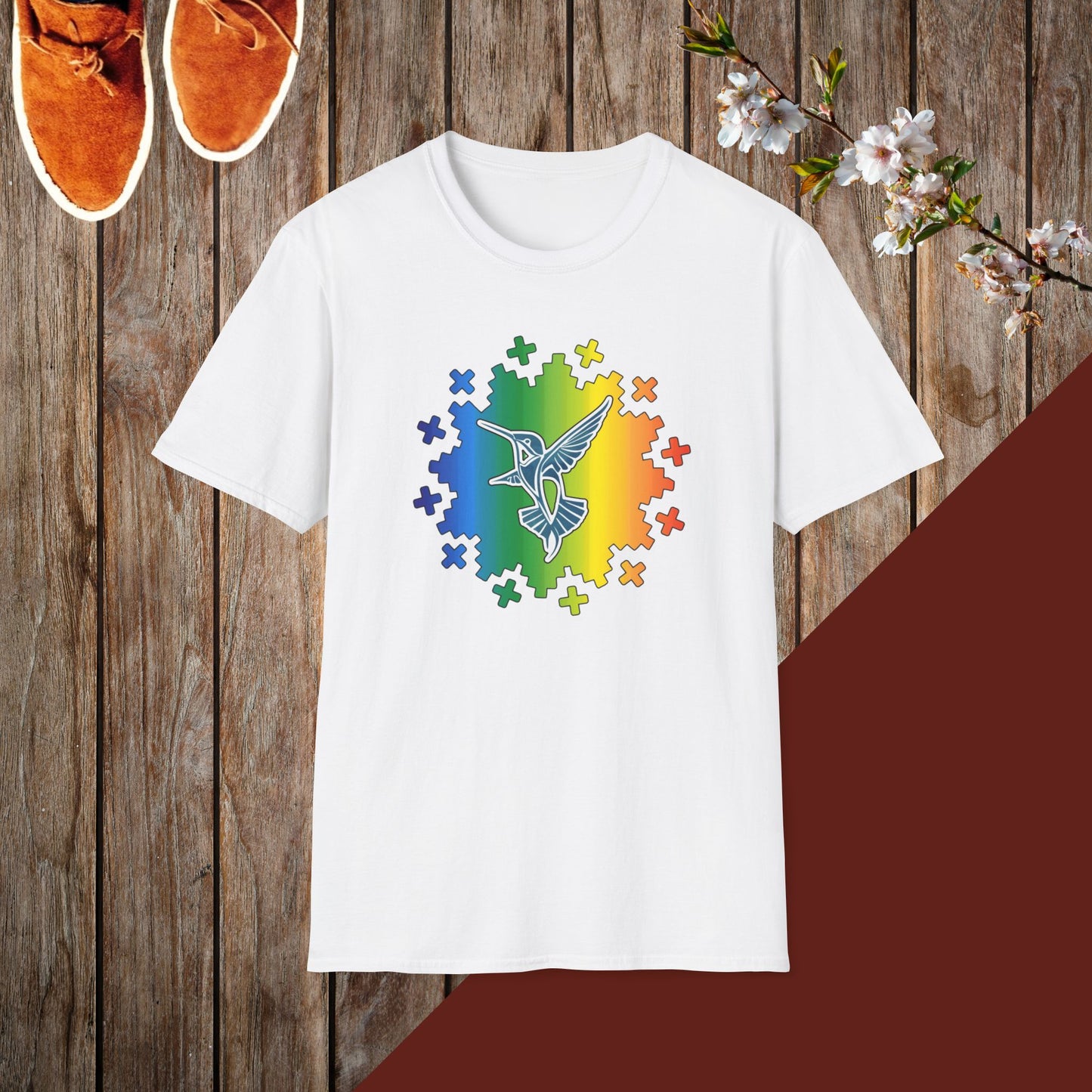 Colorful Hummingbird Round Design Unisex Softstyle T-Shirt