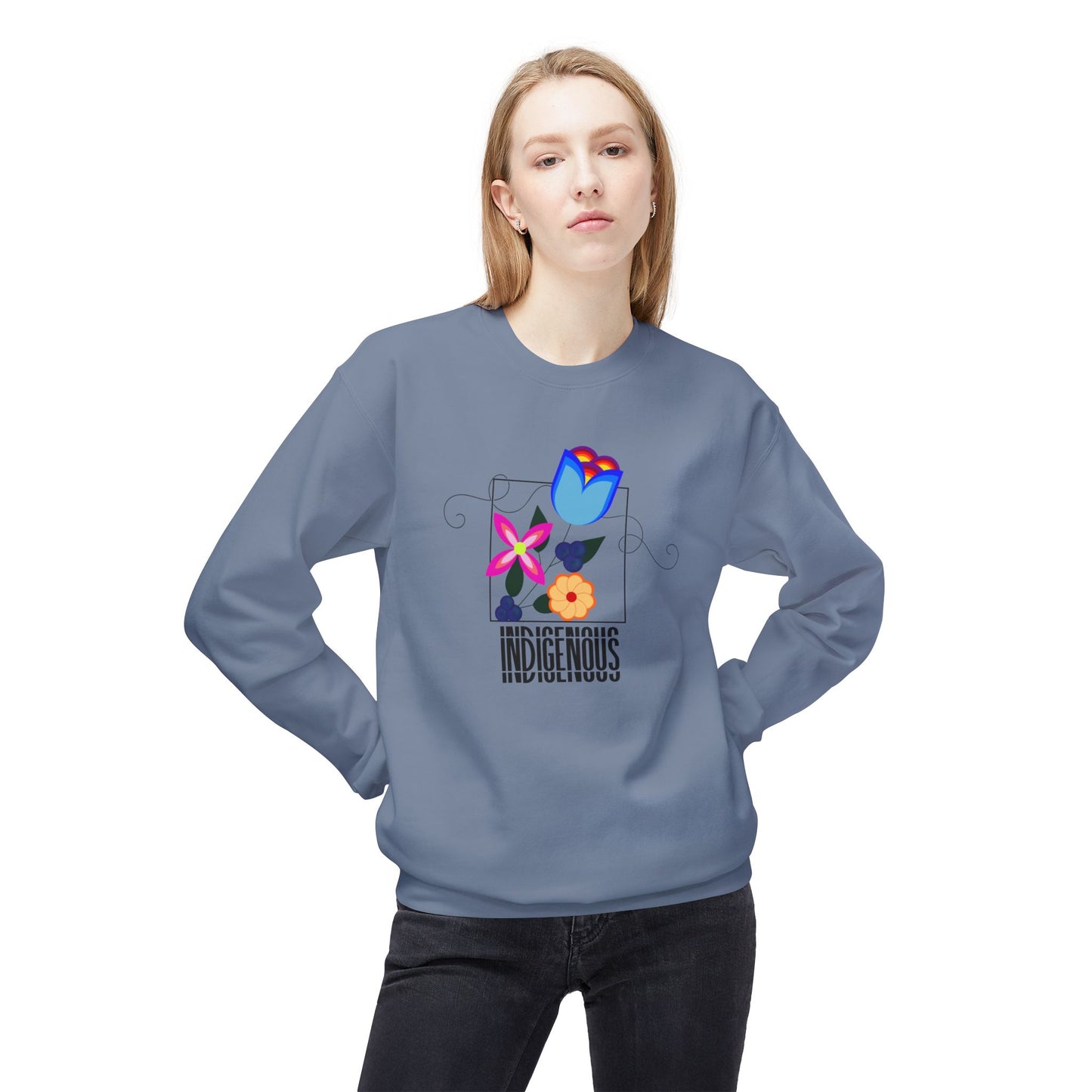 Indigenous Flower Design Unisex Midweight Softstyle Fleece Crewneck Sweatshirt