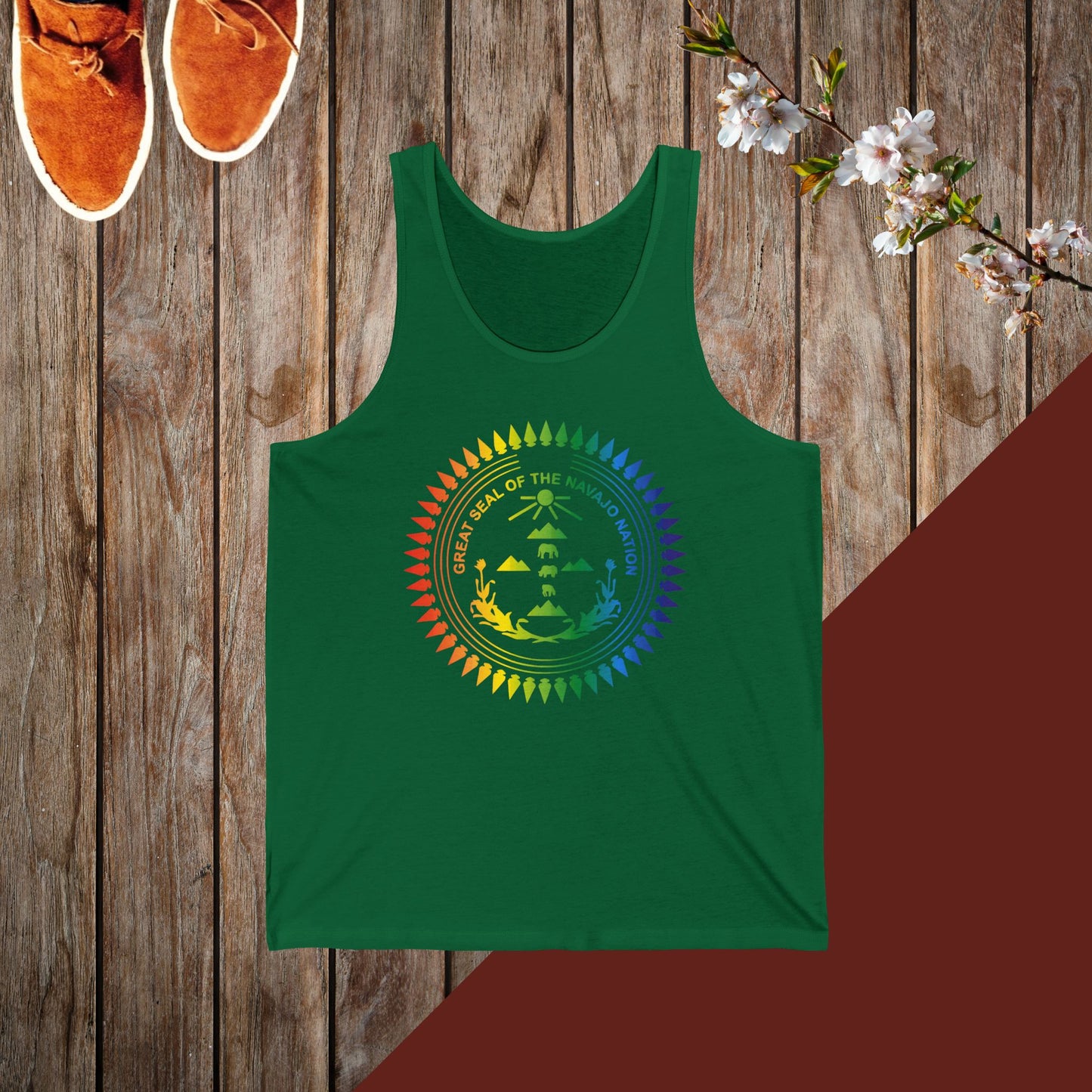 Colorful Navajo Nation Seal Unisex Rainbow Mandala Tank Top, Boho Style Sleeveless Shirt, Summer Casual Wear, Meditation Gift, Festival Apparel