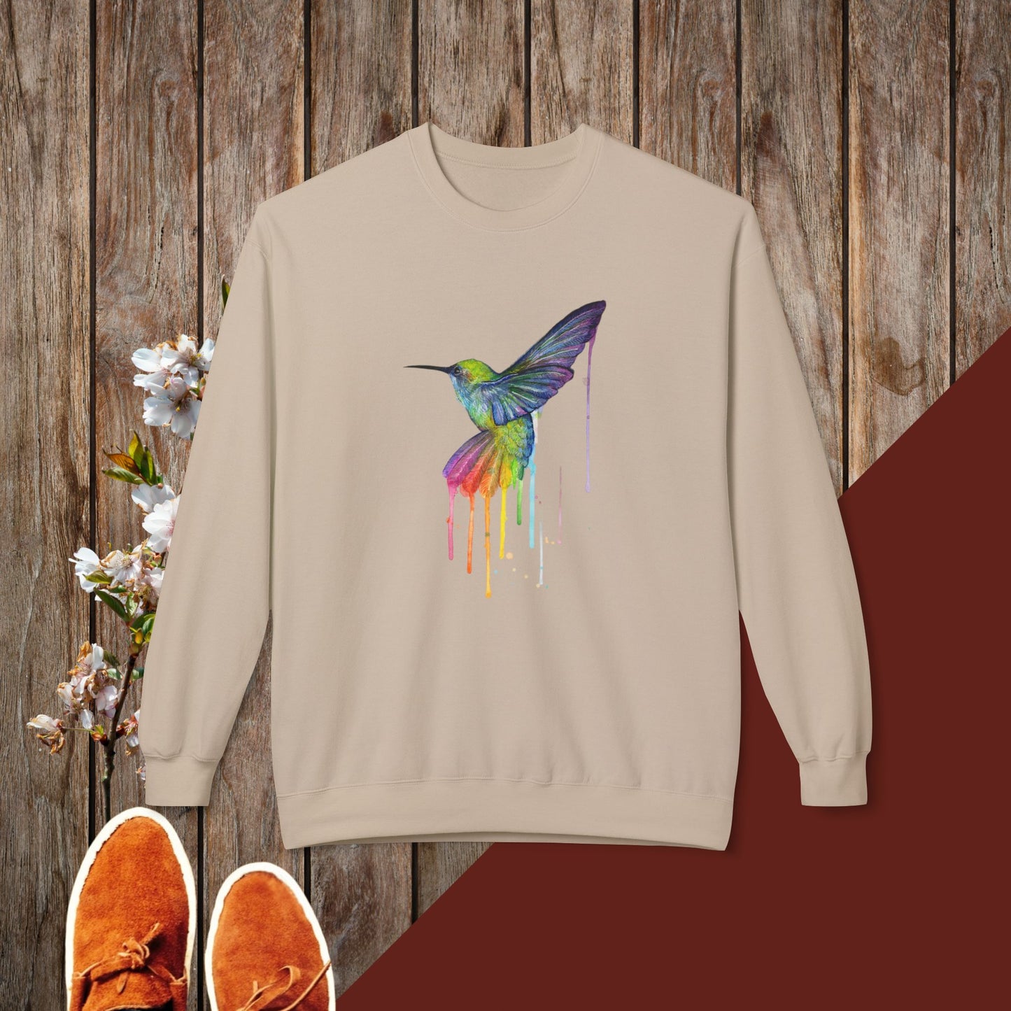 Colorful Hummingbird Unisex Midweight Softstyle Fleece Crewneck Sweatshirt